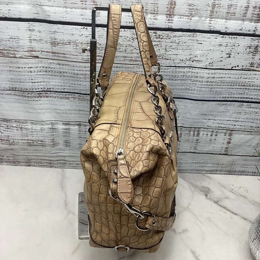 RARE COACH ASHLEY SATCHEL FAUX CROC TAN CAMEL HAND SHOULDER BAG FALL RETIRED GUC